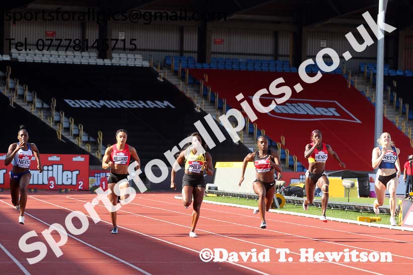 Womens 100 metres, 2019 Muller British Championships, Alexander Stadium, Birmingham. Photo: David T. Hewitson/Sports for All Pics